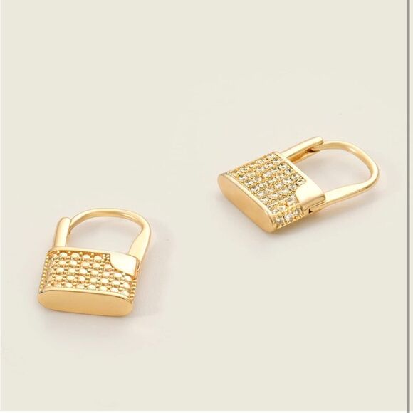 18K Gold Plated Lock Huggie Hoop Earrings - Picture 5 of 7